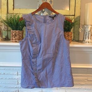 Banana Republic White Blue Striped Sleeveless Stretch Ruffle Accent Top NEW 12